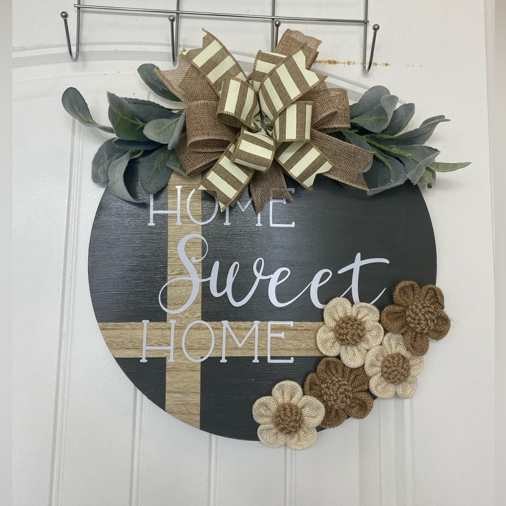 Handmade Home Sweet Home Door Hanger | Rustic Farmhouse Front Door Decor